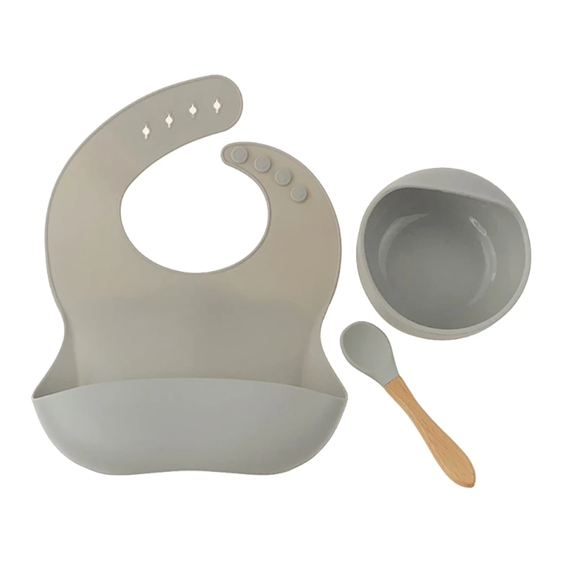 

3Pcs Baby Tableware Set Newborn Bibs+Dinner Plate+Spoon Set Waterproof Food Grade Silicone Feeding Saliva Towel Teething