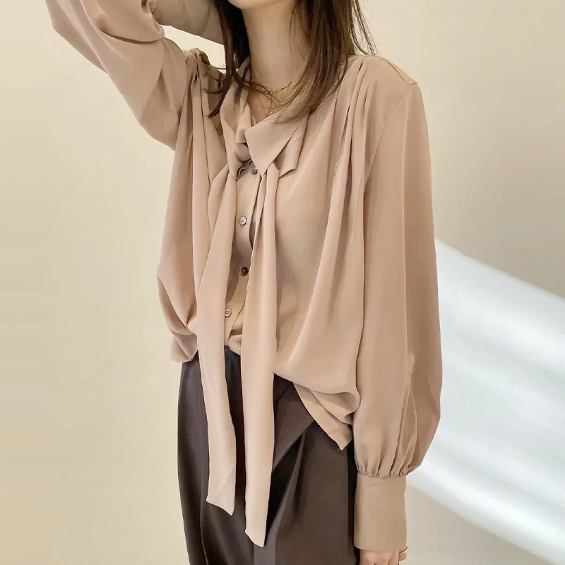 2022 Korean Style Blouses Women Casual Shirts Solid Elegant Office Lady Fashion Blousas Party Holiday Brand Design Japanese ins