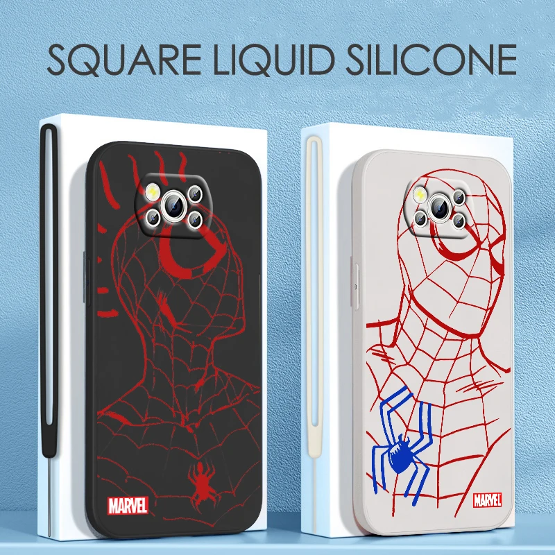 

Marvel Spiderman Cute For Xiaomi POCO C50 C40 X4 M5S F4 M4 X3 F3 M3 C3 Pro GT NFC 4G 5G Liquid Rope Silicone Phone Case