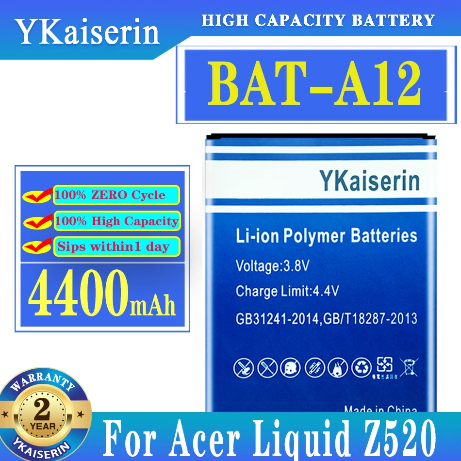 

Аккумулятор ykaisзаверin BAT-A12 BATA12 для Acer Liquid Z520, батарея с двумя SIM-картами (P/N BAT-A12(1ICP4/51/65) KT.00104.002), 4400 мАч