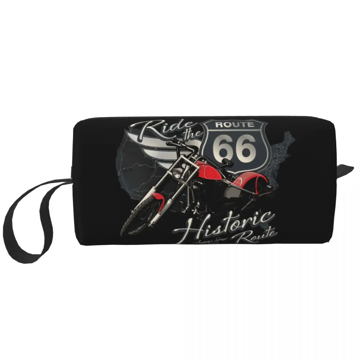

Travel Motorcycle Ride Route 66 Travel Toiletry Bag Women US Numbered Highways Makeup Cosmetic Organizer Beauty Storage Dopp Kit