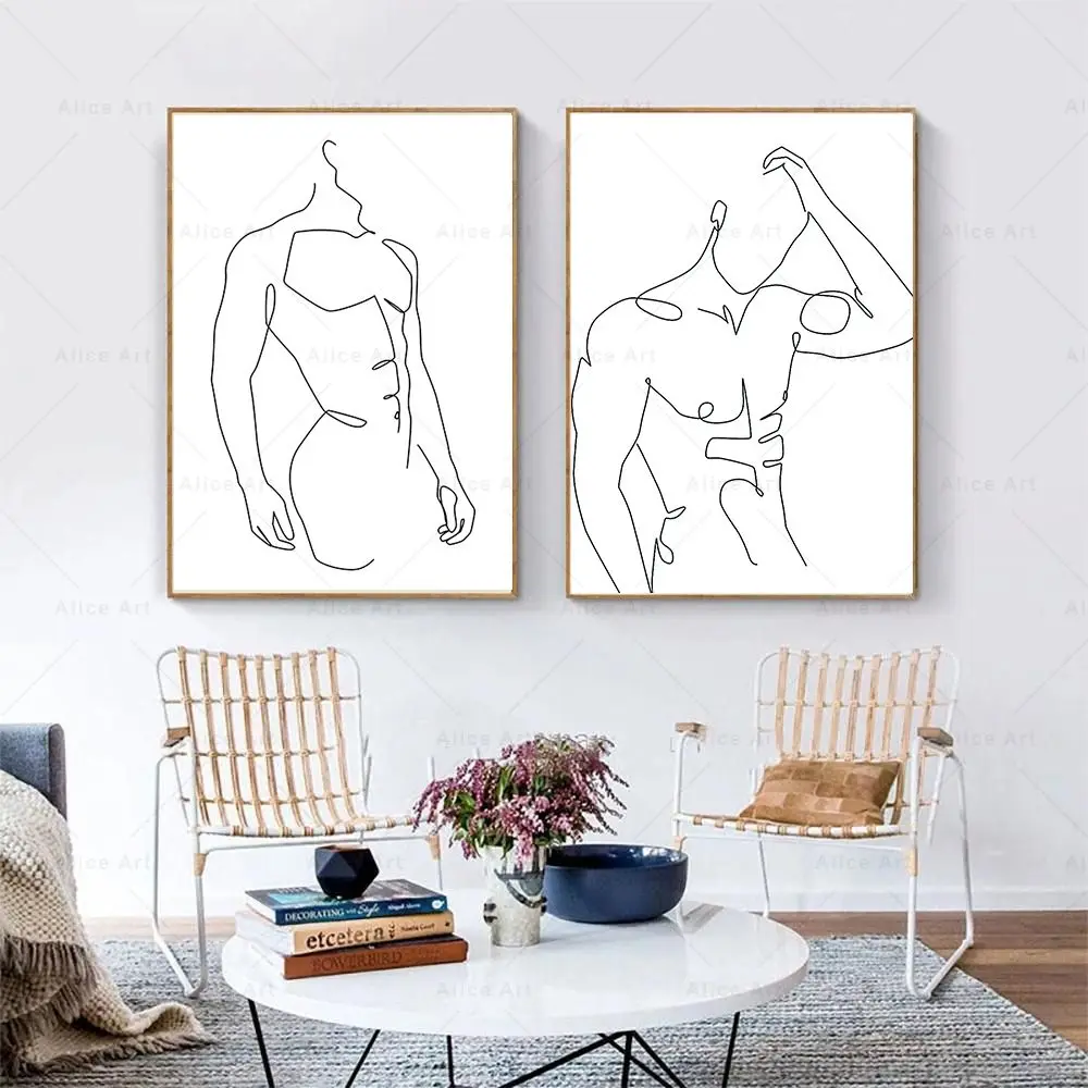 Абстрактный человек боди-линия рисование на холсте картина для мужчин искусство