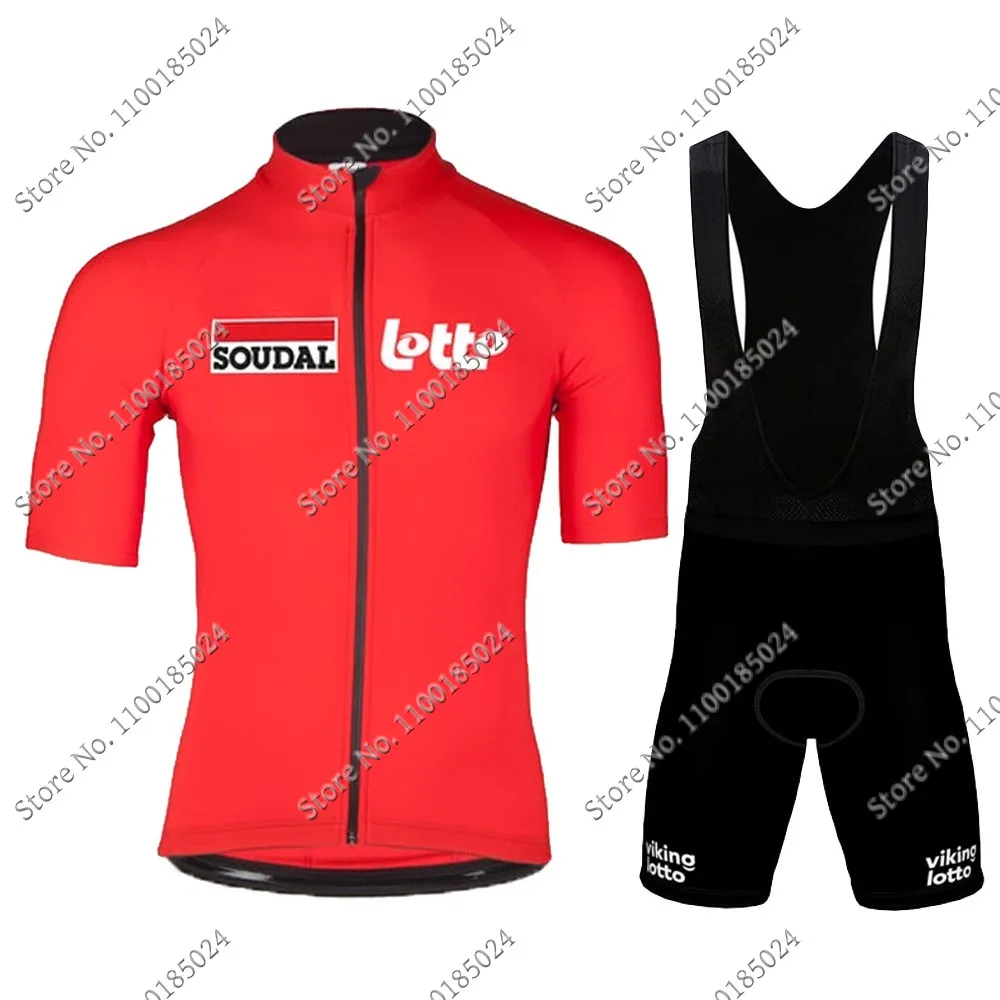 

2022 Red Lotto Soudal Team Cycling Jersey Set Bicycle Clothing Men Road Bike Shirts Suit Bicycle Bib Shorts MTB Ropa Maillot