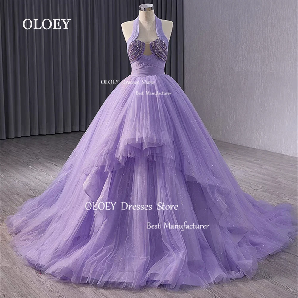 OLOEY изысканное платье с лямкой на шее лавандового цвета блестящими бусинами