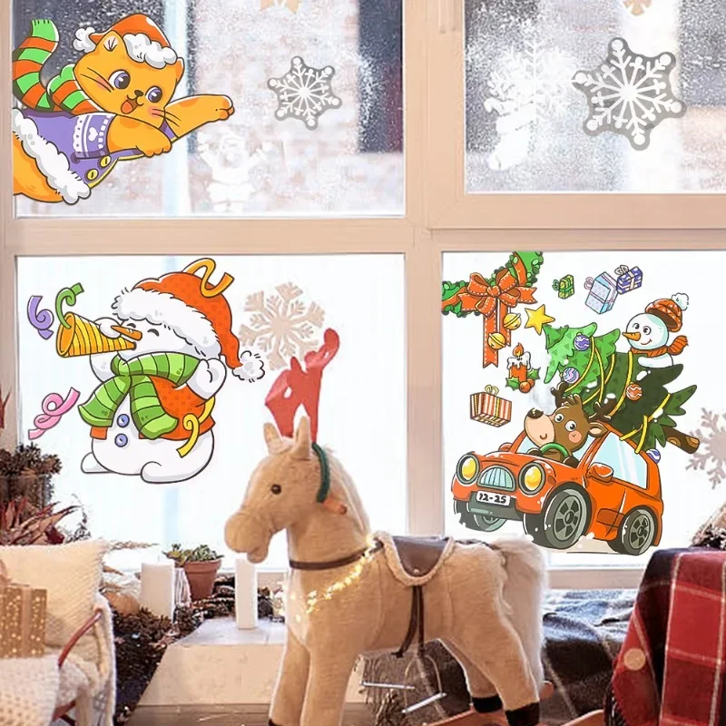 Рождественские наклейки на окна ПВХ зеркальная наклейка Санта-Снеговик
