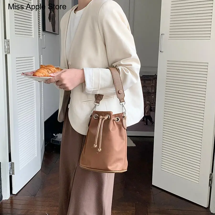 Crossbody Bag Casual Totes Messenger Bags Handbag Women Nylon Fashion Lady Drawstring Bucket Bag Simple Panelled Design Shoulder