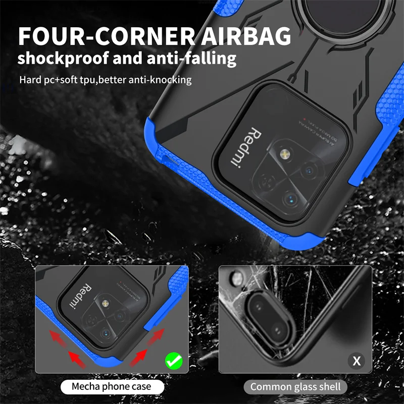 For Redmi 10C Case For Redmi 10C Cover Funda Shell Finger Ring Armor Shockproof Protective PC TPU Phone Bumper For Redmi 10C