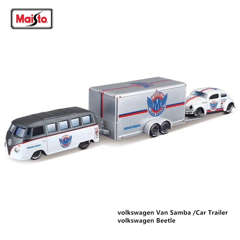 

Maisto 1:64 Volkswagen Van Samba Beetle / Car Trailer Design elite transport die-cast precision model car Model collection gift