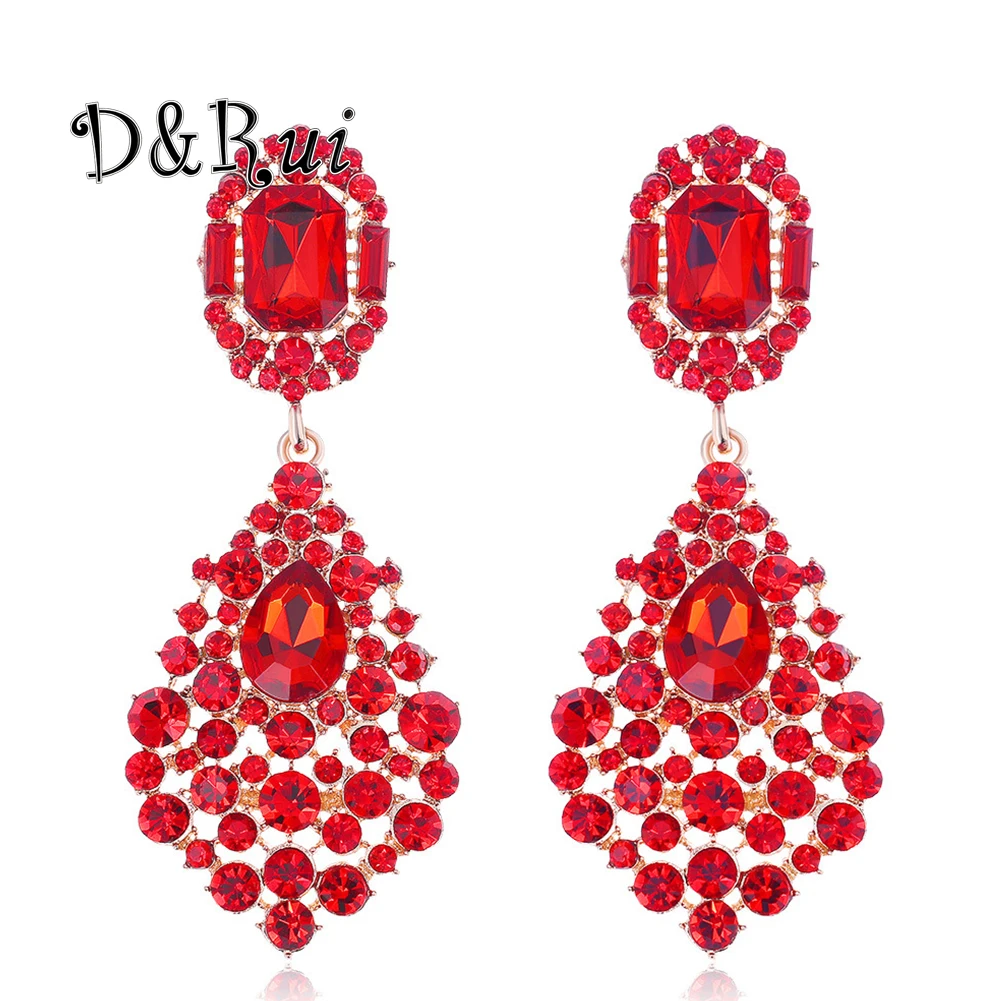 

New Elegant Women Earrings Red Crystal Big Earring Fashion Korean Trend Long Dangle Drop Earrings for Brides Wedding Jewelry