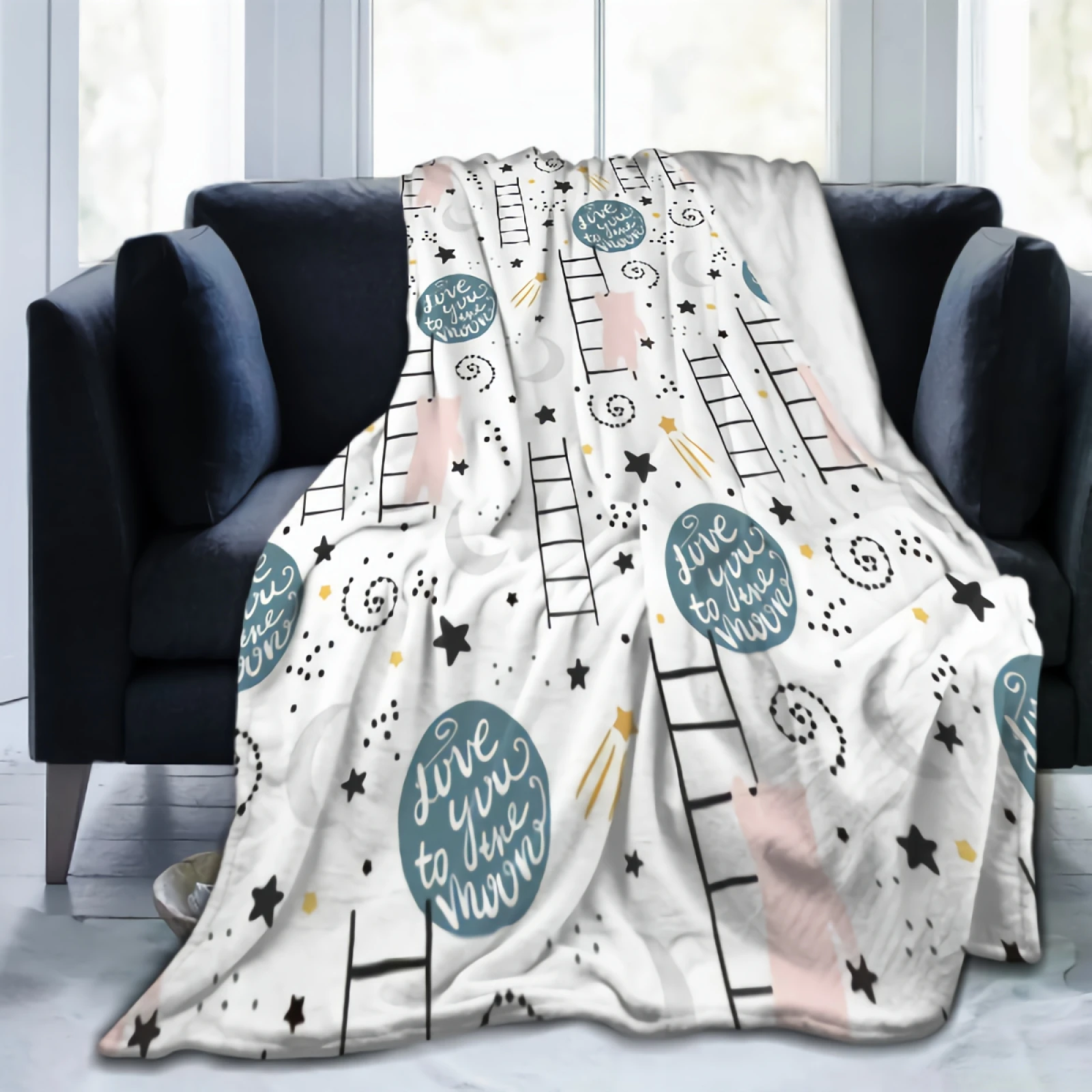 

Childish Pattern With Bears Stars And Moon Throw Blanket Super Soft Warm Lightweight Fleece Blankets Plush Blankets Room Decor