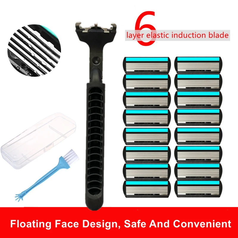 

Men's Shaver Manual Razor Blade for Man Holder Shaving Kit 6 Layer Blades Handle Face Hair Remove Beard Compatible with General