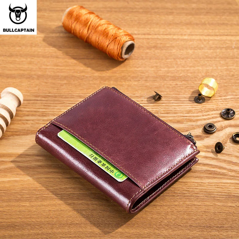 

BULLCAPTAIN Men's Genuine leather Wallet Vertical folding Retro Driver license Multi-card slot Top layer cowhide Zipper purse