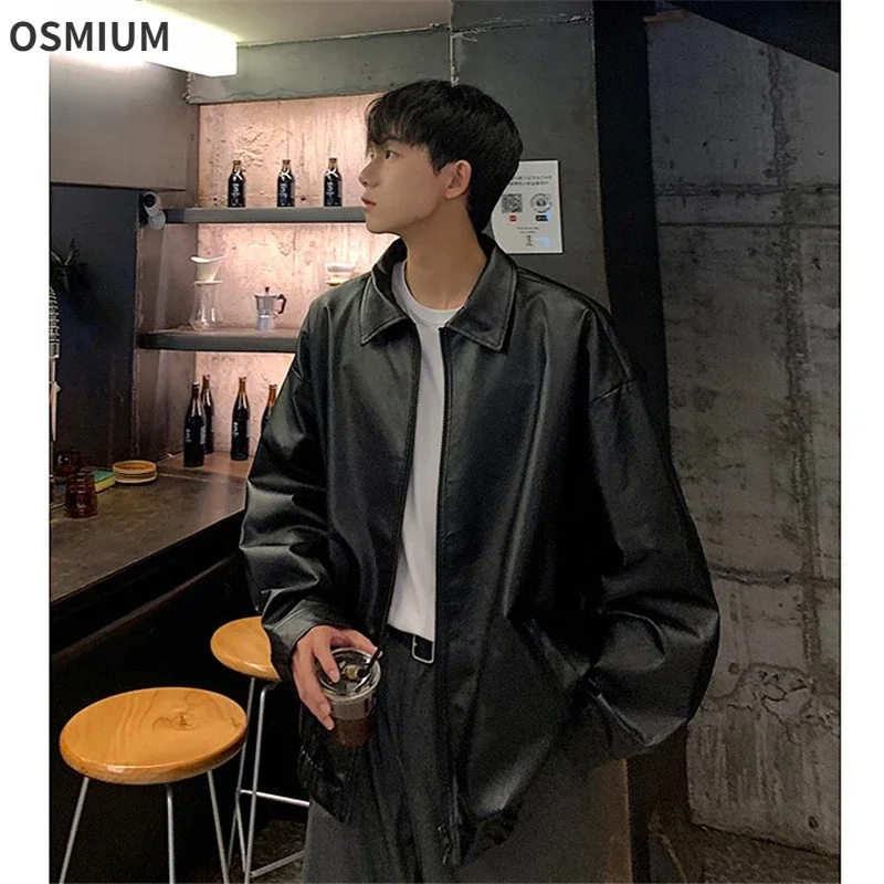 Осенне-зимняя мужская куртка из искусственной кожи на молнии в стиле ретро