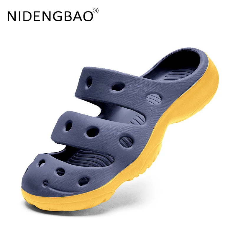 Summer Men's Slippers Beach Sandals Toe Anti-Collision Hole Garden Shoes Non Slip Male Casual Clogs Mules Bath Slides Size 39-49