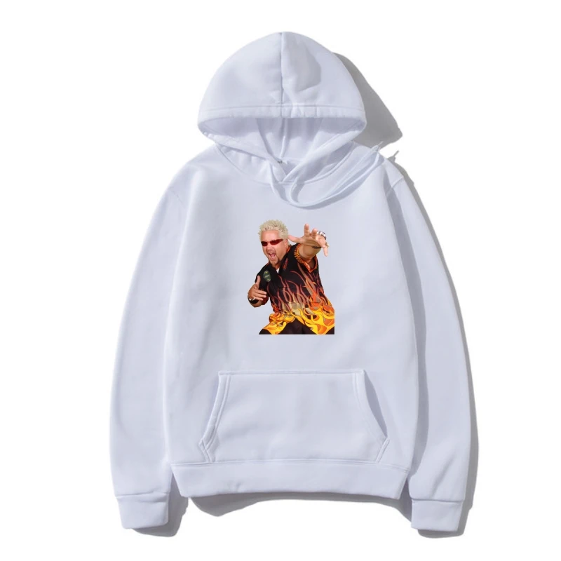 

Верхняя одежда, Белая теплая офисная толстовка с капюшоном Prin Shor Guy Fieri