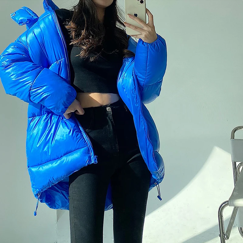 Korean style Winter Hooded Padded jacket 2022 new collection Fashion Thickened Oversize coat Parkas Female Green INKEO 2O104