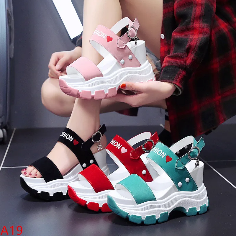 

Platform Sandals Sports New Summer Chunky High Heels Female Wedges Shoes for Women's Fish Toe Red Fashion Red Sandalia Feminina