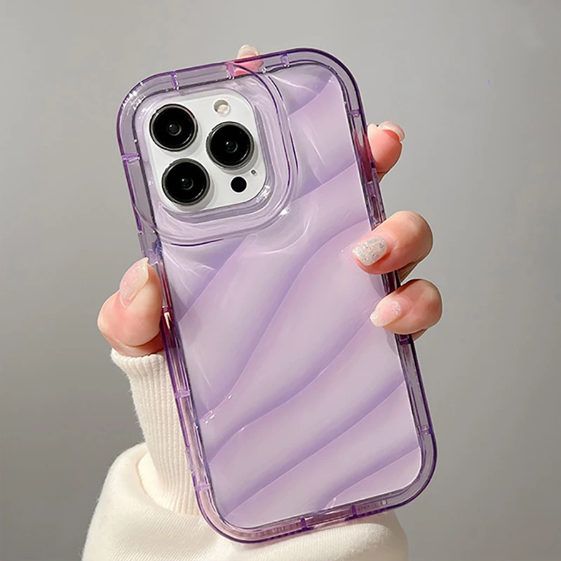 

Transparent Wave Pattern Case For iPhone 14 13 Pro Max 12 11 X XR XS Max 7 8 14Plus Anti-Fall Shockproof Soft Cover