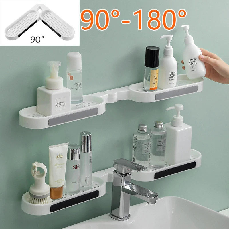 

Punch-free 90°-180° Revolving Bathroom Rack Stand Shelves Wall Mounted Corner Bath Shower Organizer Washstand Storage Rack