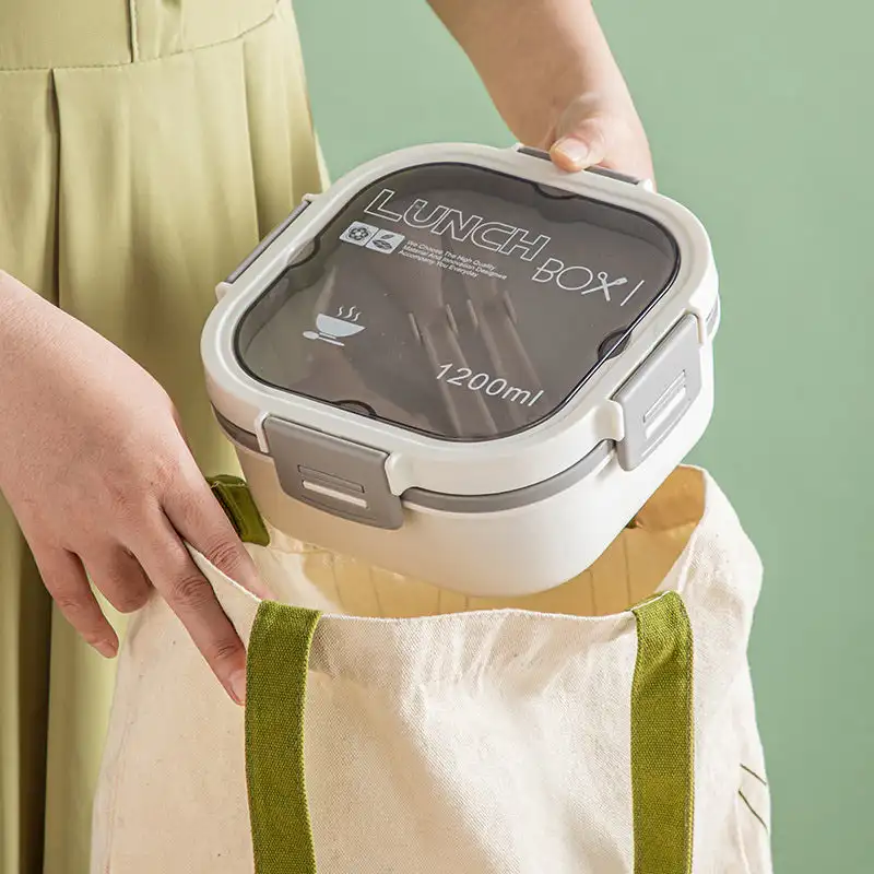 Портативный контейнер для еды с ложкой и вилкой 1200/1700 мл