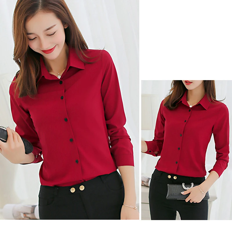 

White Blouse Women Chiffon Office Career Shirts Tops Fashion Casual Long Sleeve Blouses Femme Blusa
