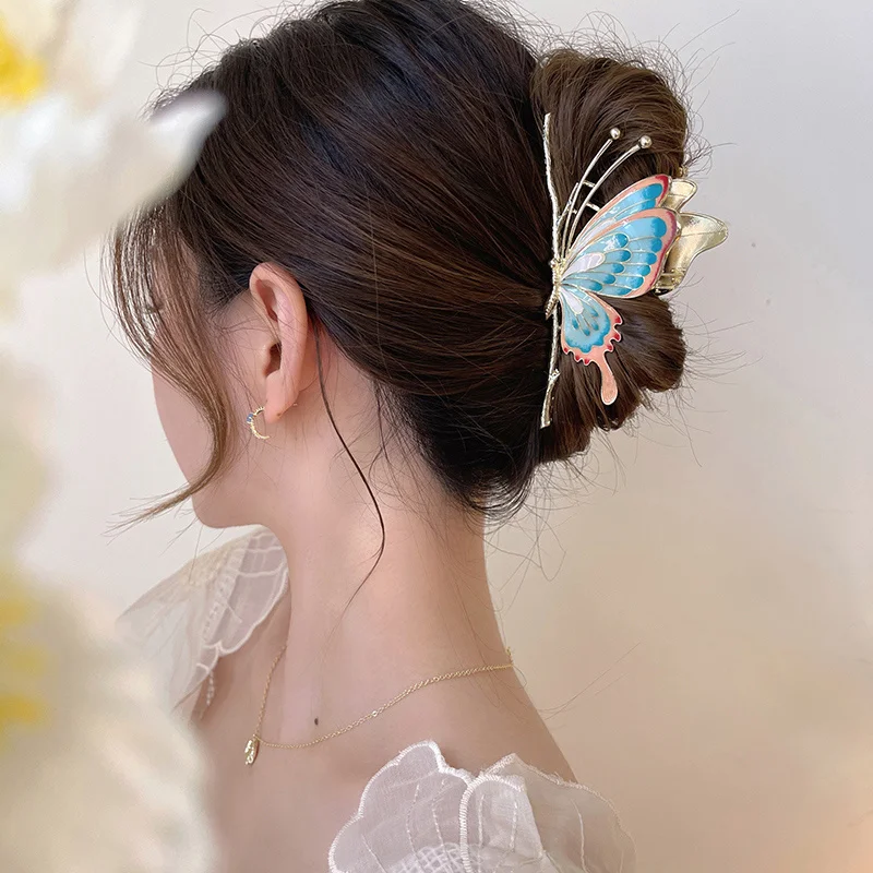 

2022 Painted Butterfly Hair Clips Women Fashion Hair Claw Elegant Large Metal Crab Shark Clip Female Hair Accessories