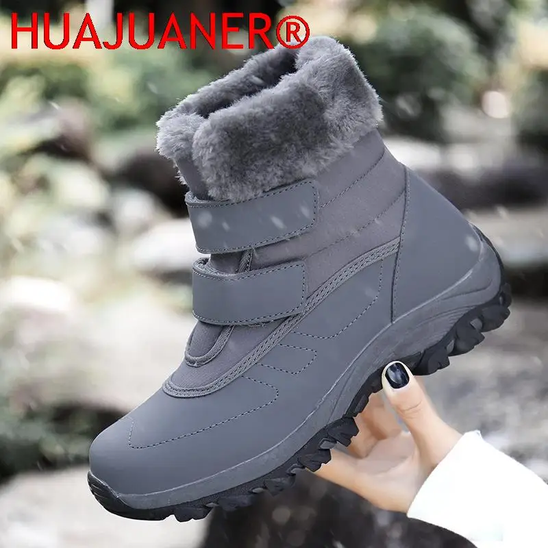 

HUAJUANER Winter Woman's Stylish Snow Boots High-top Warm Lined Anti-skid Shoes Outside Casual Slip-on Black Gray Footwear