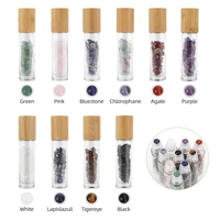 5 pcs 10ml refillable bottles gemstone roller with bamboo lids healing crystal chips insidefor for perfumes aromatherapy oils