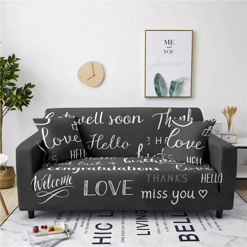 

Love You Letter Elastic Sofa Cover for Living Room Blessings Thank Text Washable Dust-proof Anti-fouling Couch Cover Home Decor