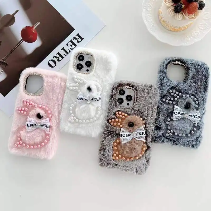 

for Samsung Galaxy A13 A12 A11 A10 A10S A10E A03S A03 Core A02S A02 A01 F12 M12 M01 M11 Pearl Rabbit Fur Case Cover Shell