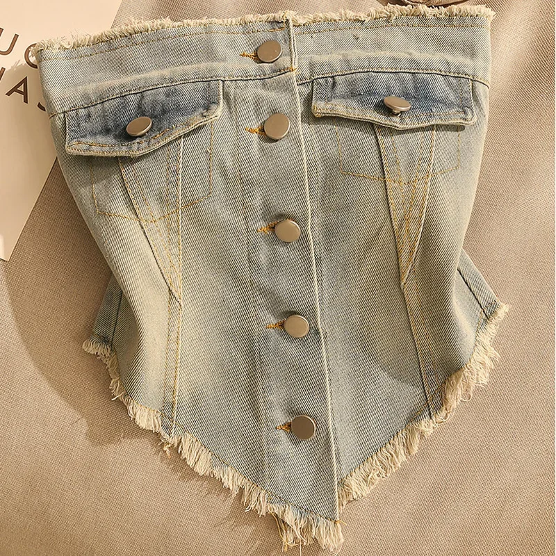 Винтажная джинсовая майка женская укороченная летняя верхняя одежда без