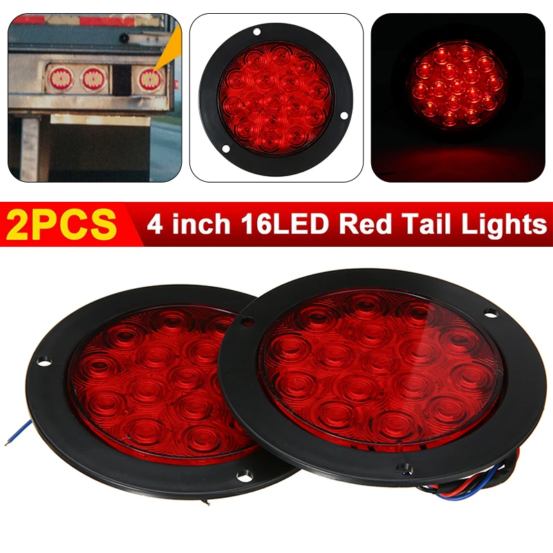 

Mayitr 2Pcs 4 Inch 16LED Red Tail Lights Shockproof/Waterproof Car Signal Round Lamp Fit DC 12V-24V Vehicles