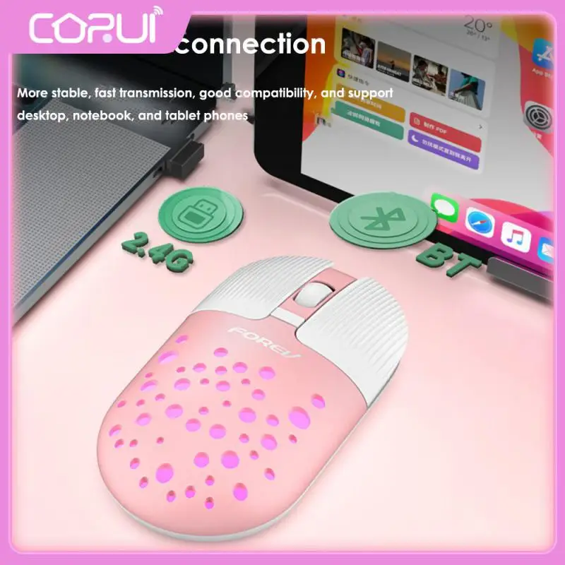 

Ergonomic Wireless Mouse Colorful Hole Game Mouse Dual-mode Thin Mouse Pc Gamer For Pc Laptop Rechargeable Mause