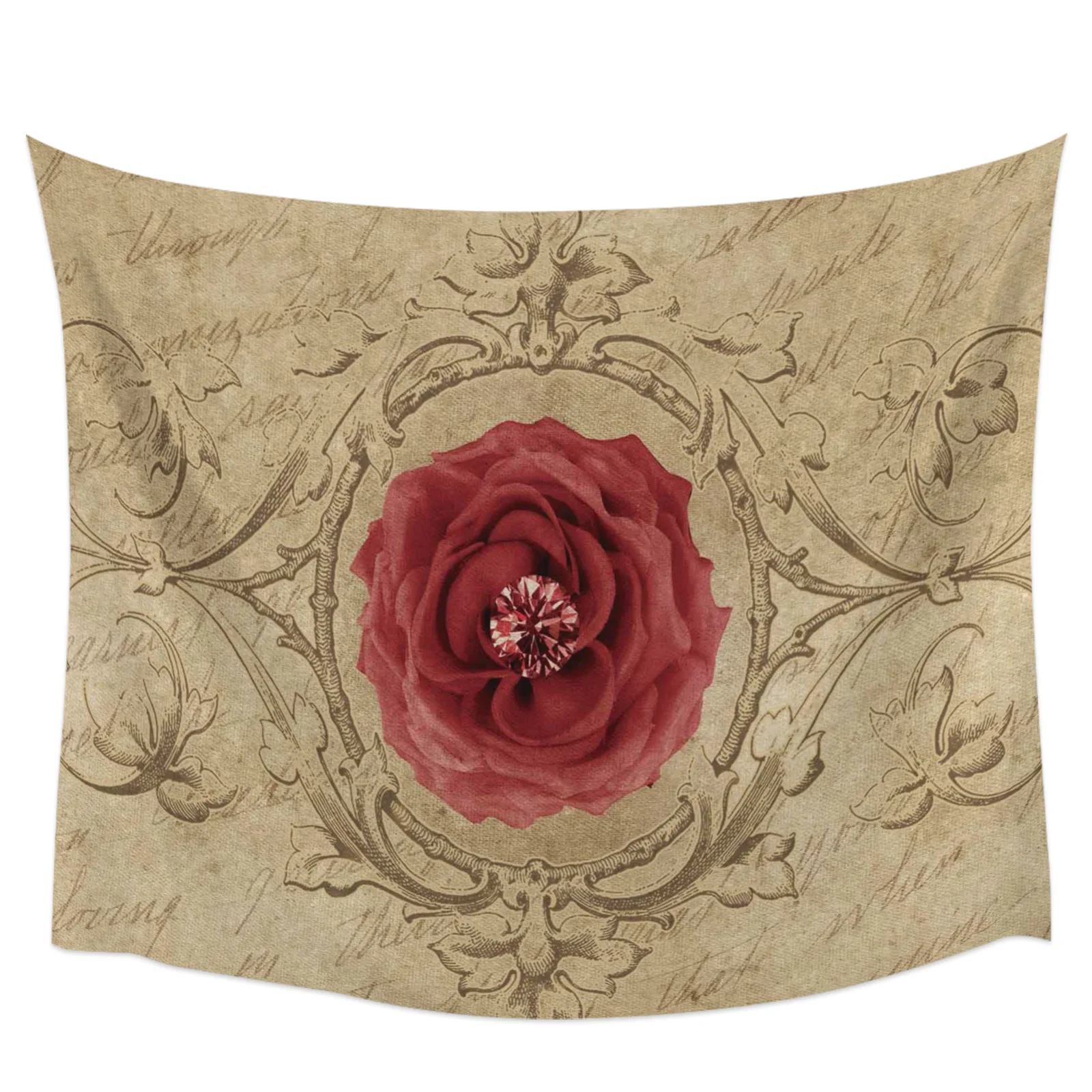 

Retro Red Flower Gem Printed Large Tapestry Hippie Wall Hanging Boho Tapestries Room Art Decor Aesthetic Mats Sheet Blanket
