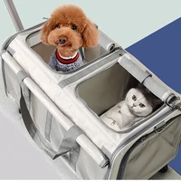 Portable Pet Trolley Case Cats Small Middle Dogs Puppy Trolley Double Bag with 360° Universal Wheels Breathable Pet Travel Bag