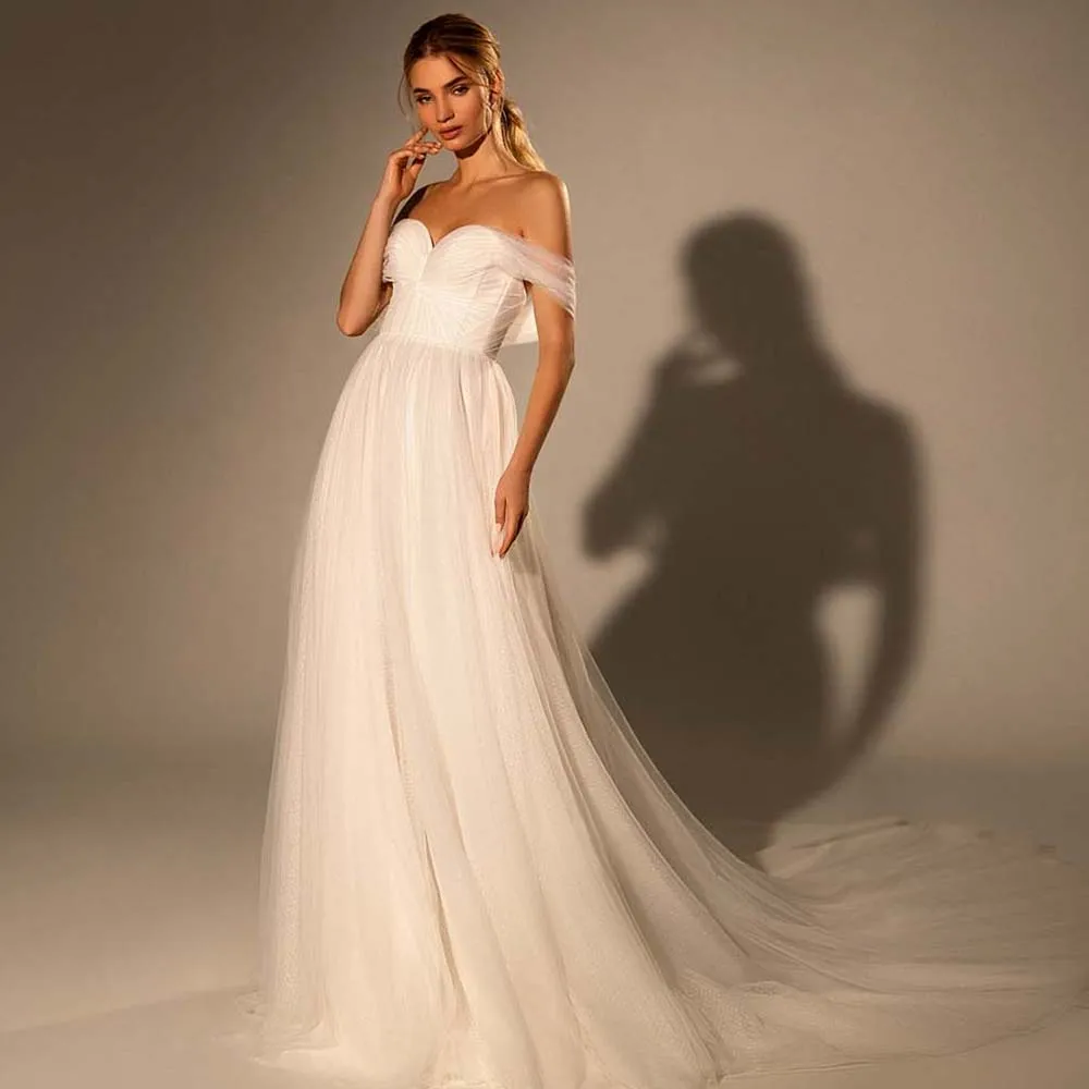 

Simple Robe De Mariage 2022 Nouveauté Sweetheart Backless Off The Shoulder Wedding Dresses Court Train A-Line Vestido De Noiva