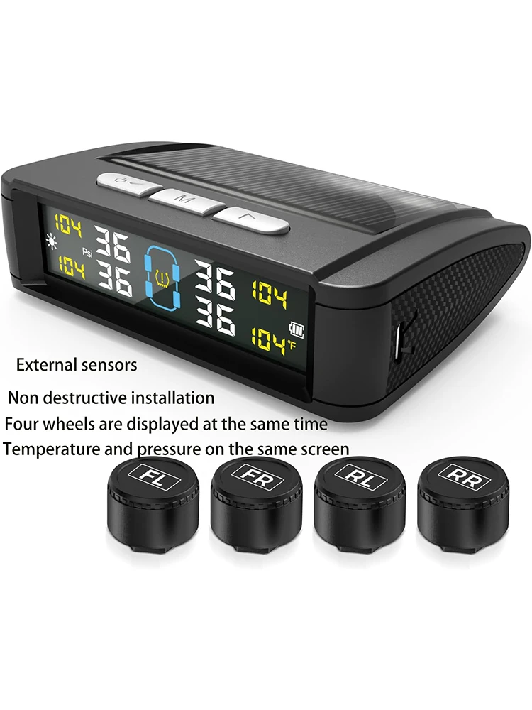 Солнечная TPMS сигнализация давления в автомобильных шинах цифровой цветной