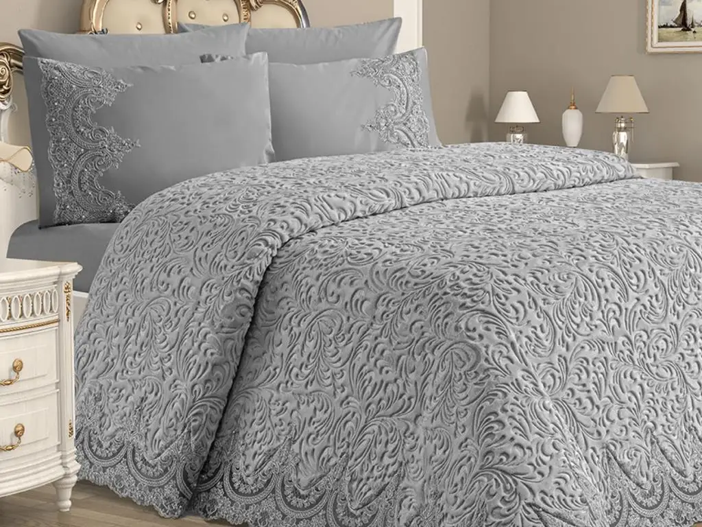 

French lace size blanket set gray