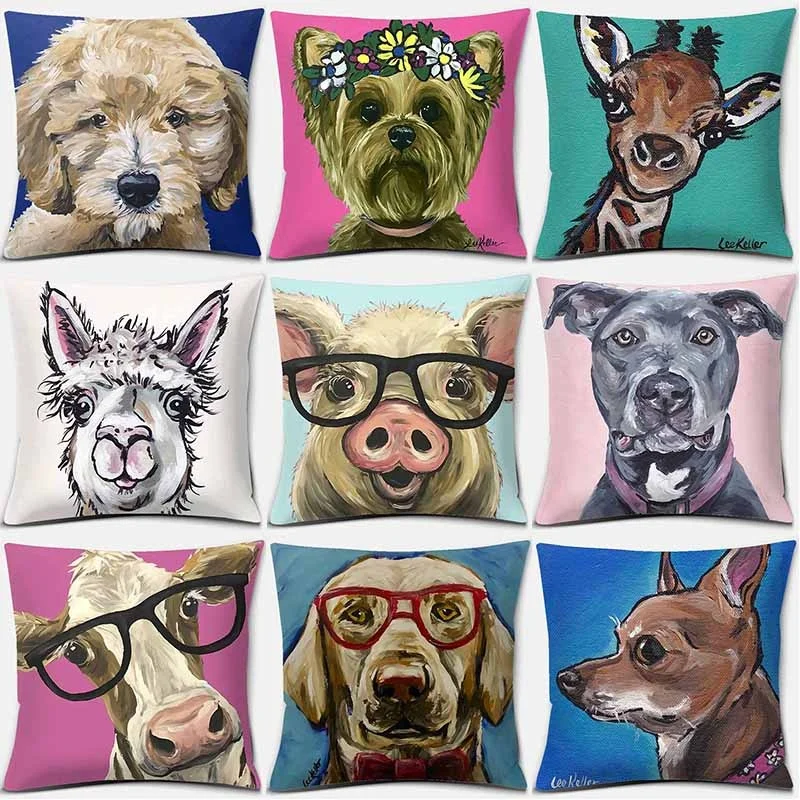 

45x45cm Cartoon Animal Print Square Pillowcase Home Decor Cushion Cover Car Sofa Decoration