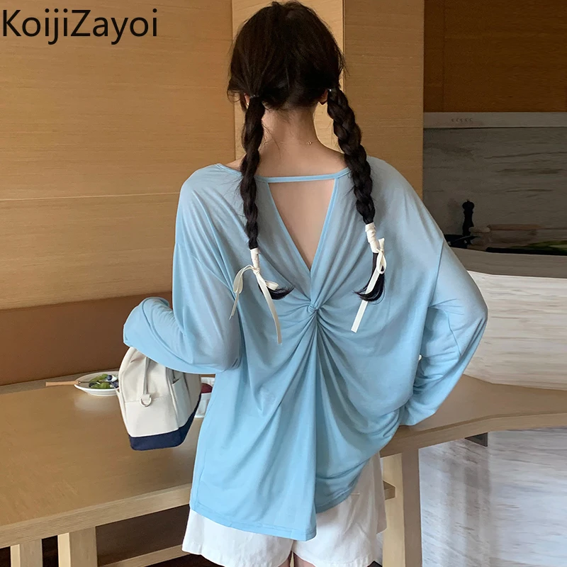 

Повседневный свободный женский однотонный пуловер Koijizayoi весна-осень 2022 модные пуловеры с длинным рукавом тонкие шикарные топы Прямая поставка Футболки