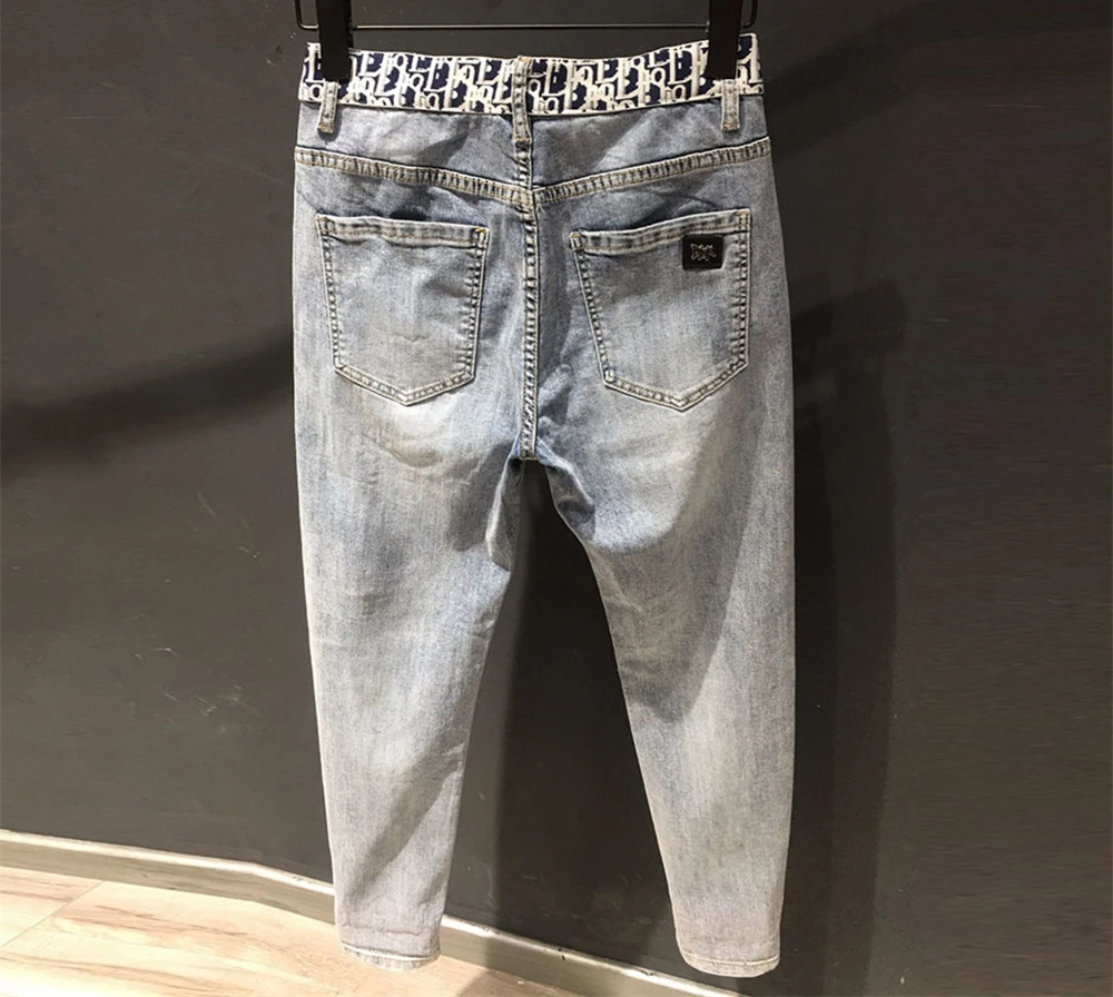 

Рваные джинсы 2022, мужские Модные брендовые свободные летние тонкие эластичные штаны для ног, мужские укороченные шаровары в Корейском стиле для подростков