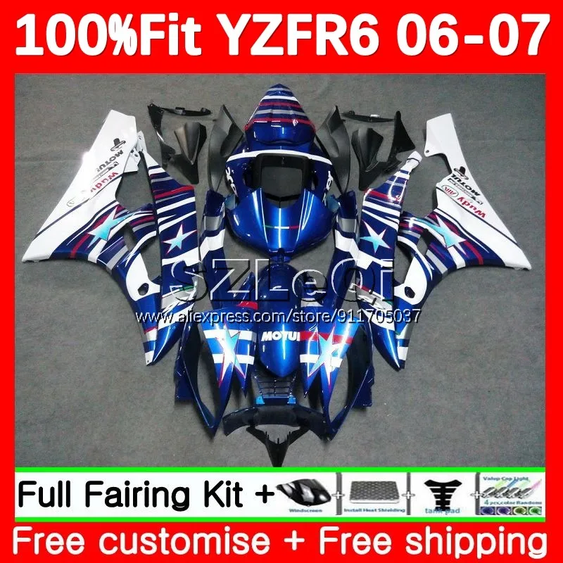 

blue white Injection Body For YAMAHA YZF R 6 600 YZF-600 YZF R6 600CC YZF600 YZF-R6 YZFR6 06 07 2006 2007 OEM Fairing 124LQ.16