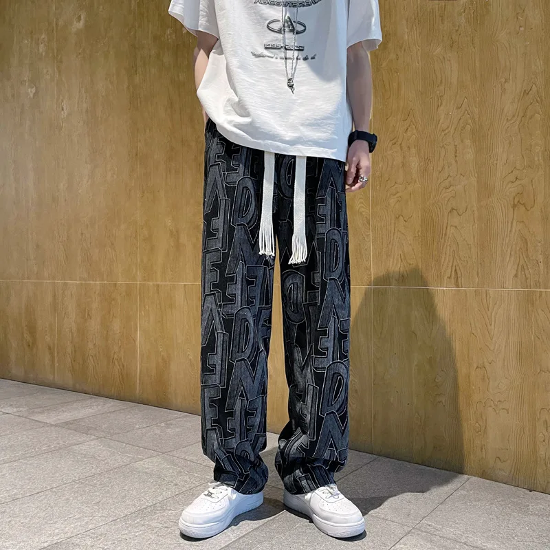 

Straight Casual Pants Men Design Print Loose Baggy Trousers Neutral Harajuku Streetwear Summer Wide Leg Pants Hip Hop Sweatpants