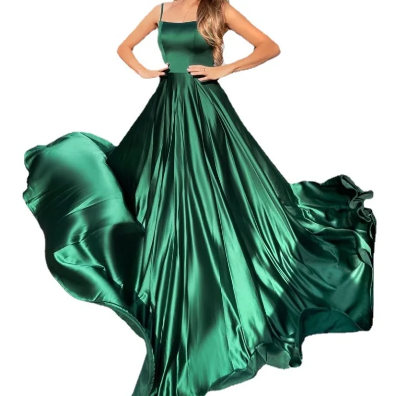 Women Spaghetti Straps Backless Evening Dresses Formal Sexy Satin Prom Dress Long Bridesmaid Gowns Wedding Guest Party Vestidos