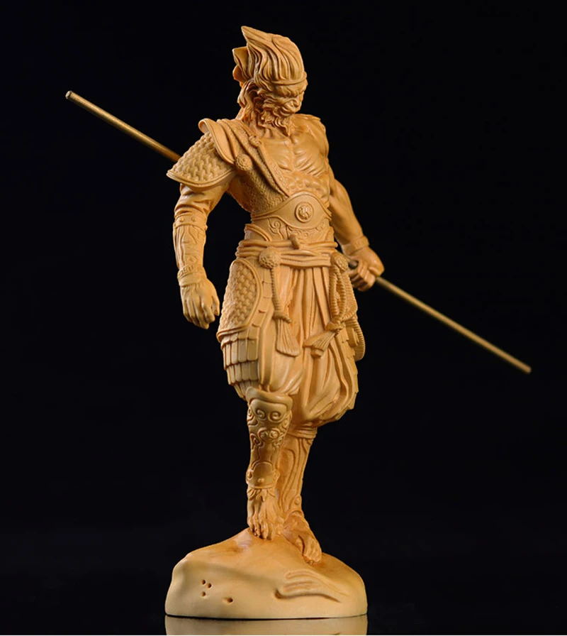 GY007-16x7 3 4 Король обезьян самшит резьба по дереву фигурка Укун скульптура фэн-шуй