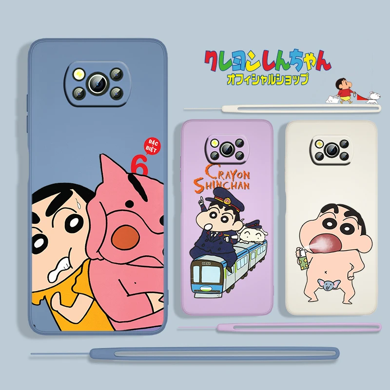 

Cute Crayon Shin-chan For Xiaomi POCO X3 NFC F3 GT M4 M3 M2 Pro C3 X2 11 Ultra Liquid Rope Silicone Phone Case Capa Cover Coque