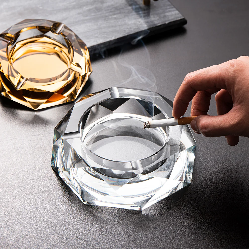 

Modern Crystal Glass Ashtray Home Decoration Creative Weed Tray Living Room Office Cafe Hotel Rooms Decor Smoking Accessories