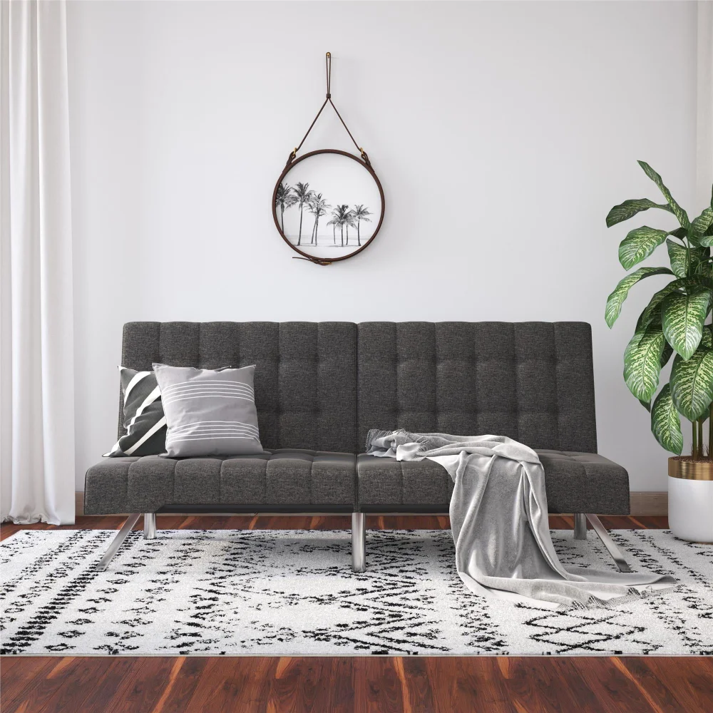 

DHP Emily Convertible Tufted Futon Sofa, Gray Linen