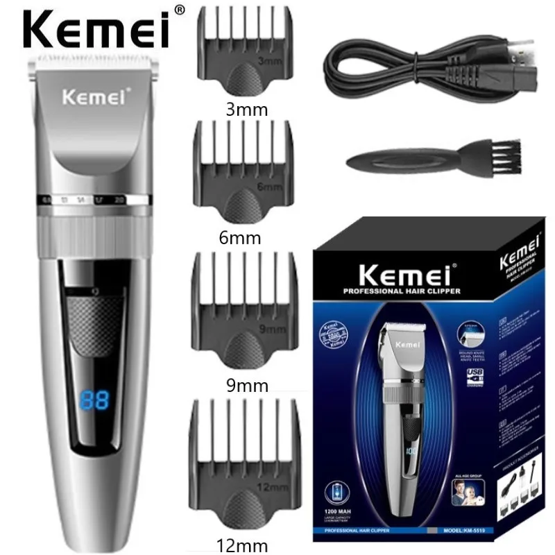 

Kemei KM-5519 Rechargeable Cordless Hair Clipper Men Grooming Professional Electric Hair Clipper Beard Haircut Edge Sketch