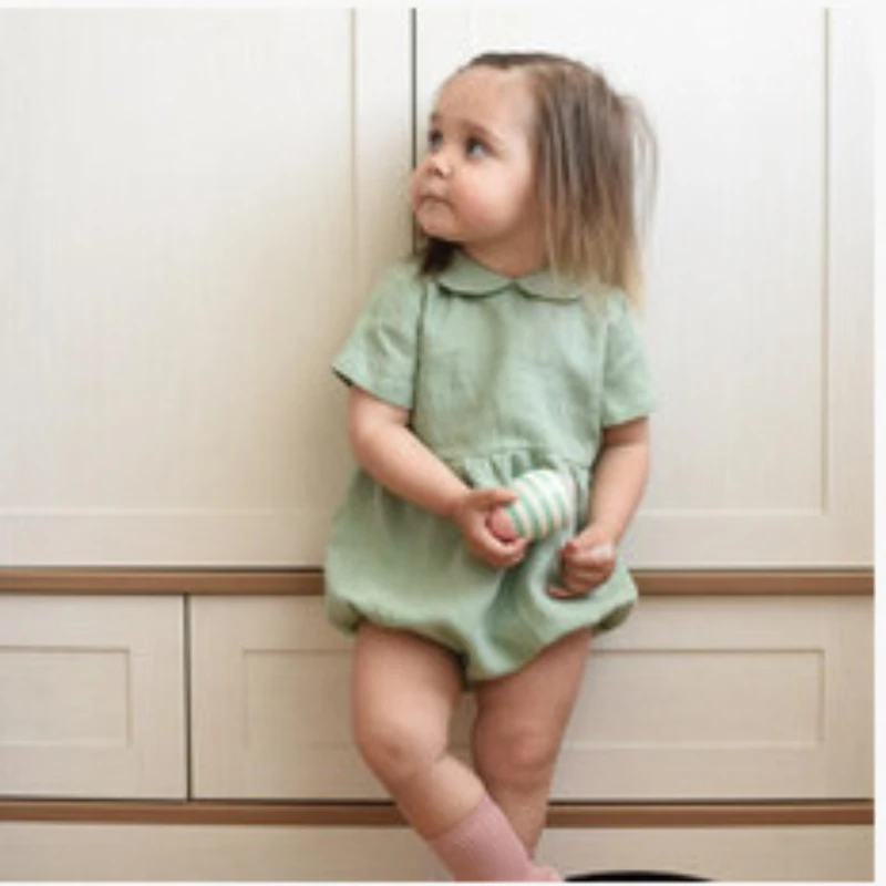 Summer New Children's Clothing Cotton Linen Solid Color Newborn Baby Jumpsuit Jumpsuit for Baby Girl Onesie Newborn Clothes